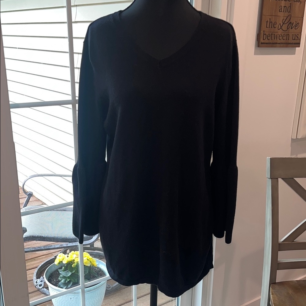 H by Halston Black Bell Sleeve sweater